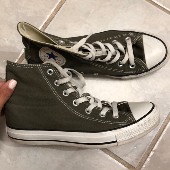 olive green high top converse